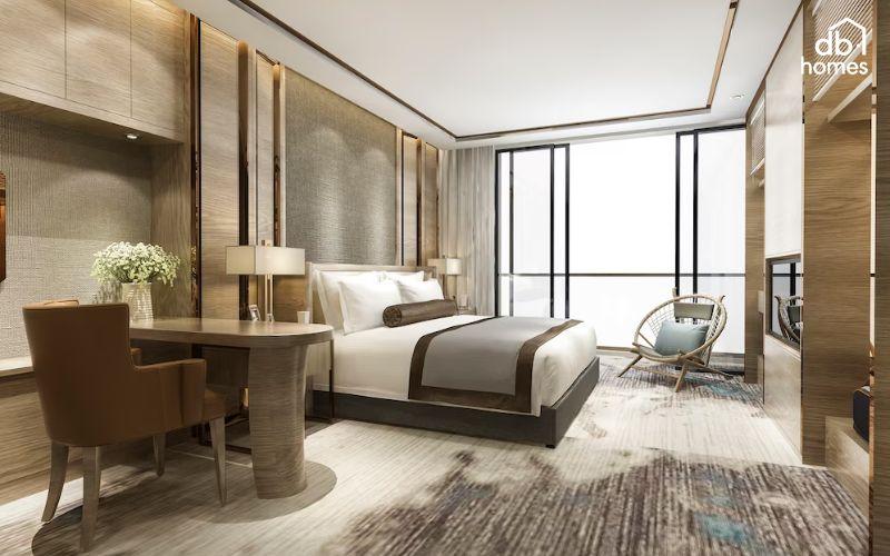 Thiết kế phòng ngủ nhỏ đẹp thông thoáng với cửa sổ lớn, rèm mỏng và không gian mở, tạo cảm giác rộng rãi